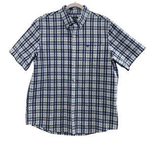 Chaps Easy Care Shirt‎ Mens Large Blue Plaid Short Sleeve Button Down Casual